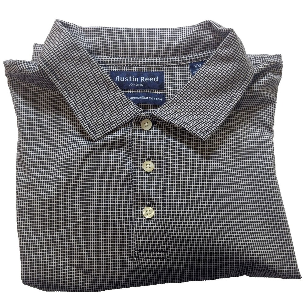 VTG Austin Reed London Men's Polo Shirt XXL Edinburgh Black Geometric NOS NWT
